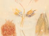an oil painting of a vase with flowers in it on a table