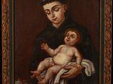 a painting of a man holding a baby in his arms