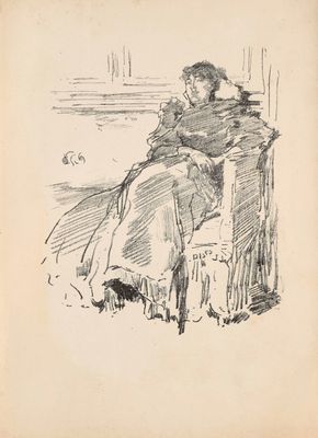 un vieux dessin représentant une femme assise sur une chaise avec un chat