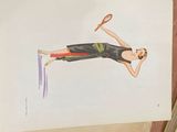 a drawing of a woman with a tennis racket in her hand