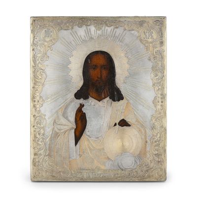 tableau représentant Jésus tenant un bébé dans ses bras sur un fond blanc