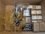 a cardboard box with a bunch of items inside of it