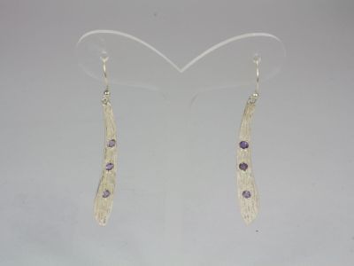 silver and amethe earrings with purple beads