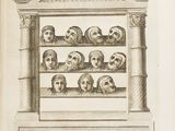 un vieux livre avec tout un tas de crânes dans une vitrine