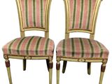 pair of french louis xvi style side chairs with pink and green striped upholstered upholstered upholstered