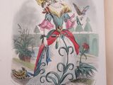 illustration of a lady in a fancy dress with a butterfly on her shoulder