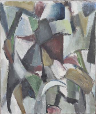 une peinture à l'huile représentant des formes abstraites sur fond blanc