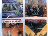 Trois albums de bandes dessinées sont exposés dans une vitrine