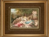 un tableau représentant un groupe de nus dans un décor boisé