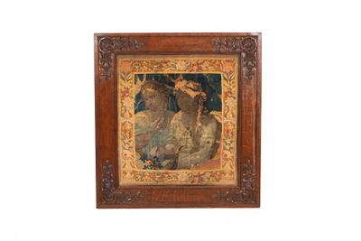 painting of a woman and a child in a wood frame on a white background