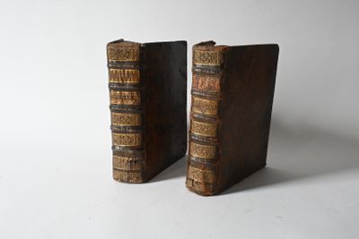 pair of antique leather bookends on a white background