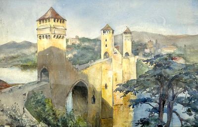 École Française XXe Vue du pont Valentré