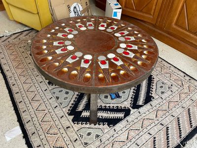 a table that has been decorated with red and white dots