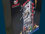 une boîte contenant un bâtiment construit avec des Lego