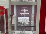 a glass display case with a lot of jewelry inside of it