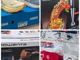 several different pictures of a box of food and a pair of shoes