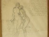 un vieux dessin représentant un homme et une femme debout l'un à côté de l'autre