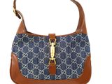 guccissi denim and leather shoulder bag with gold hardware