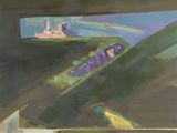 an image of a painting of a plane flying through the sky