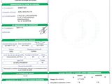 a green and white document with a barcode on it