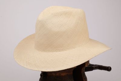 Ce chapeau est en paille et possède un large bord