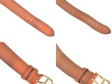 three different views of a leather belt with gold buckles