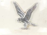 a silver bird emblem on the hood of a car