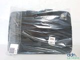 a black plastic bag with a black label on it
