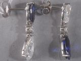 pair of blue and clear crystal earrings on a silver plated hook