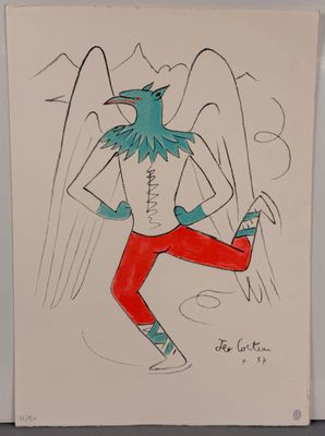drawing of an angel in red pants and a white t - shirt