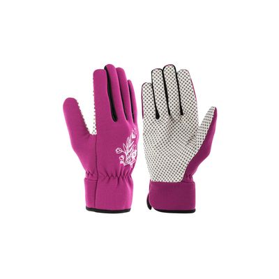 une paire de gants roses parsemés de petits points blancs