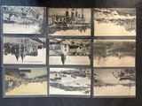 plusieurs vieilles photographies en noir et blanc d'une gare sous la neige