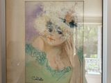 tableau représentant une femme en robe verte, avec une fleur dans les cheveux