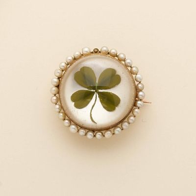 an image of a four leaf clover broochle on a white surface