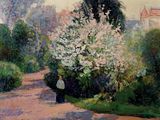 tableau représentant une femme marchant sur un sentier dans un parc
