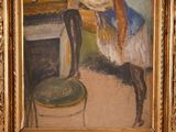 a painting of a woman sitting on a chair