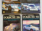 trois livres sur Porsche posés sur une surface blanche