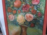 une peinture de fleurs dans un vase sur une table