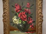 une peinture de fleurs dans un vase sur une table