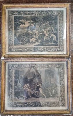 two framed pictures of a woman and a child in a room
