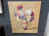 une peinture de fleurs dans un vase sur une table