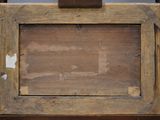 a picture of an old wooden box with a picture on it