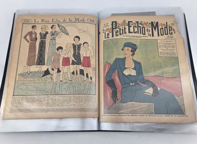 an open book with a picture of a woman in a dress and a man in a suit
