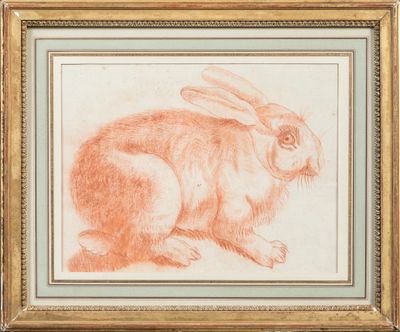 un dessin représentant un lapin dans un cadre doré