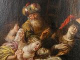 an image of a painting of a group of people with a baby in a manger