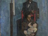 une image représentant un tableau où l'on voit un homme tenant un bébé dans ses bras, assis sur une chaise