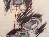 drawing of a car with a red line coming out of it ' s trunk