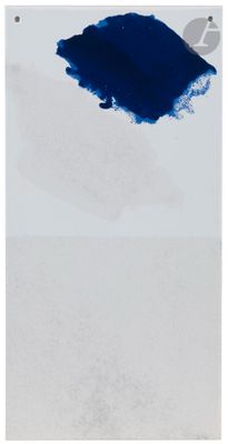 an image of a poster with a blue paint stain on it
