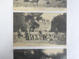 two old black and white photos of people and animals in a park