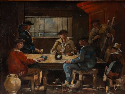 painting of a group of men sitting around a table playing cards